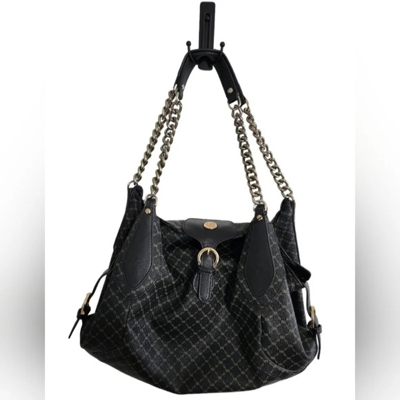 Rioni Lg Leather signature buckle carrier handbag Navy And gold 16"Lx10"deep - Picture 1 of 13